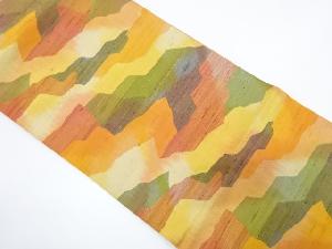 節紬　抽象模様織り出し　暈し　名古屋帯